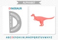 Capital letter D of childish English alphabet with cute baby pink dinosaur. Kids font with funny animal for kindergarten