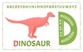 Capital letter D of childish English alphabet with cute baby pink dinosaur. Kids font with funny animal for kindergarten