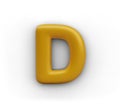 Capital letter D for web design, greeting concepts. Gold isolated text element