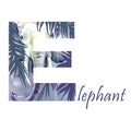 Capital letter E of watercolor elephant in jungle, isolated hand drawn on a white background. African animal. Wildlife