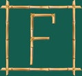 Capital letter F made of realistic brown dry bamboo poles inside of wooden stick frame