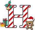 Capital letter h with cute teddy bear and christmas design elements