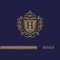 Capital letter H. Golden monogram. Elegant logo. Calligraphic design. Luxury emblem. Vintage ornament. Simple graphics style.