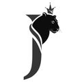 Capital Letter J with Black Panther. Royal Logo. Cougar Head Profile. Stylish Template. Tattoo. Creative Art Design. Emblem for B