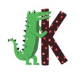 Capital letter K of childish alphabet with animal in scandi style. Kids font with crocodile for kindergarten and