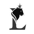 Capital Letter L with Black Panther. Royal Logo. Cougar Head Profile. Stylish Template. Tattoo. Creative Art Design. Emblem for B