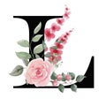 Capital letter L for text design, holiday cards, decor and design of text messages, wedding invitations.