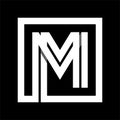 Capital letter M From white stripe enclosed in a square . Overlapping with shadows