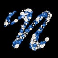 Capital letter N of the alphabet is decorated with jewelry and pearls. Precious blue and white pearls