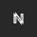 Capital letter N logo monogram. Overlapping thin line with shadows black and white stylish typography design element. Linear NN