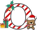 Capital letter o with cute teddy bear and christmas design elements