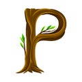 Capital Letter P as Forest Alphabet Symbol Arranged from Tree Trunk and Branches Vector Illustration
