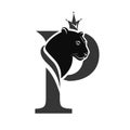 Capital Letter P with Black Panther. Royal Logo. Cougar Head Profile. Stylish Template. Tattoo. Creative Art Design. Emblem for B