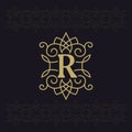 Capital letter R. Beautiful monogram. Elegant logo. Calligraphic design. Luxury emblem. Vintage ornament. Simple graphics style.