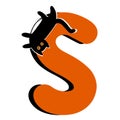 Capital Letter S,Orange Alphabet Clipart with Black Cat