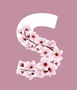 Capital letter S patterned with cherry blossom twig