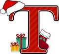 Capital letter t with christmas design elements