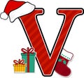 Capital letter v with christmas design elements