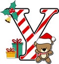 Capital letter y with cute teddy bear and christmas design elements