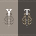 Capital letter Y, T. Beautiful monogram. Elegant logo. Calligraphic design. Luxury emblem. Vintage ornament. Simple graphics style