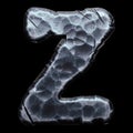 Capital letter Z made of forged metal in the center of circle isolated on black background. 3d