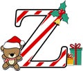 Capital letter z with cute teddy bear and christmas design elements