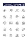 Capital markets line vector icons and signs. Markets, Trading, Stocks, Bonds, Equity, Investment, Security, Futures