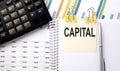 CAPITAL text, written on a sticker with calculator,pen on chart background Royalty Free Stock Photo