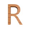 Capital wooden letter R, isolated over white background