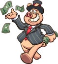 Capitalist rich pig throwing money at the air. Royalty Free Stock Photo