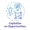 Capitalize on opportunities concept icon. Perfomance KPI. Set priorities. Efficient performance. SWOT strategy idea thin