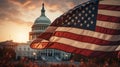 Capitol building and american flag, Washington DC, United States of America. Generative AI Royalty Free Stock Photo