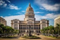 Capitol building in Havana, Cuba, with a beautiful blue sky, Canada flag and beautiful Canadian landscapes, AI Generated Royalty Free Stock Photo