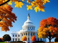 Capitol building in Washington DC with autumn maple leaves, USA Royalty Free Stock Photo