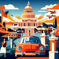 Capitol building in Washington DC, USA. United States of America travel landmarks. Travel and tourism concept. Vector illustration