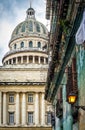 The Capitol of Havana and a shabby building Royalty Free Stock Photo