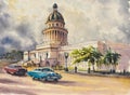 Capitol in Havana watercolors painted.