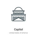 Capitol outline vector icon. Thin line black capitol icon, flat vector simple element illustration from editable united states Royalty Free Stock Photo