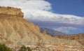 Capitol reef, central Utah, USA. Panoramic view to valley and mountains with beautiful clouds in blue sky. Royalty Free Stock Photo