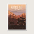 Capitol Reef National Park poster illustration, Mountain lion canyon scenery poster Royalty Free Stock Photo