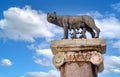 Capitoline Wolf Lupa Capitolina statue aside Palazzo Senatorio at Campidoglio square in Rome, Italy