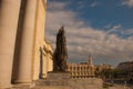 Capitolio Nacional, El Capitolio. Top view of the street opposite, columns and sculpture of the building. Havana. Cuba