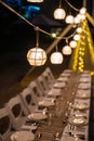 A Capiz shell ball lantern on a private dinner at the beach Royalty Free Stock Photo