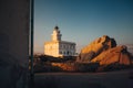 Capo Testa white lighthouse Royalty Free Stock Photo