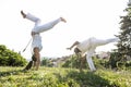 Capoeira couple of awesome stunt outdoors