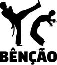 Capoeira fighter with bencao word.