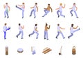 Capoeira icons set isometric vector. Brazil acrobatic