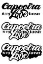 Capoeira lettering and sillouettes of capoeirists, no background. For designing capoeira promo, logo, banner, poster, website, inv