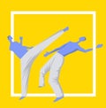 Capoeira, the traditional Brazilian martial art. Two men fighting. Vector illutration, template for sport poster.