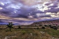 Cappadoccia view during dawn, early morning under under cloudy orange blue sky